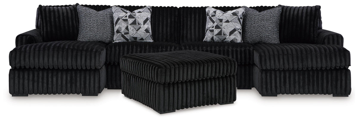 Midnight-Madness 3-Piece Sectional with Double Chaise and Ottoman (98103-SI)