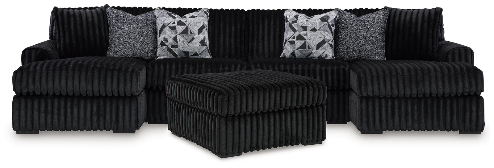 Midnight-Madness 3-Piece Sectional with Double Chaise and Ottoman (98103-SI)