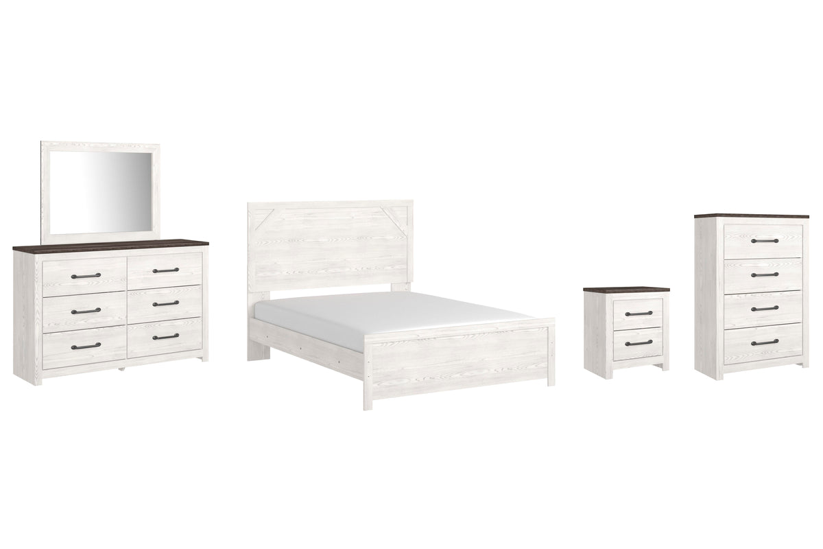 Gerridan Panel Bed with Dresser and Mirror, Chest and Nightstand - White/Gray  (B1190-SI)