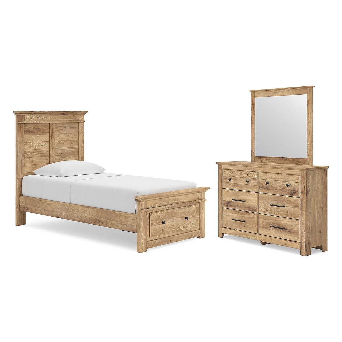 Makidern Twin Panel Storage Bed, Dresser and Mirror (PCB1170-SI)