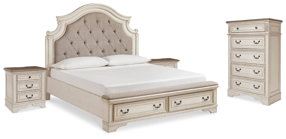 Realyn Storage Bed, Chest and 2 Nightstands - Two-tone  (B743-SI)