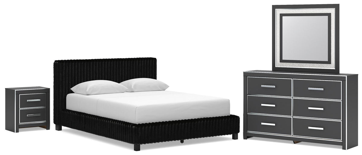 Zuraleus Queen Upholstered Bed, Dresser, Mirror and Nightstand (PCB3380-SI)
