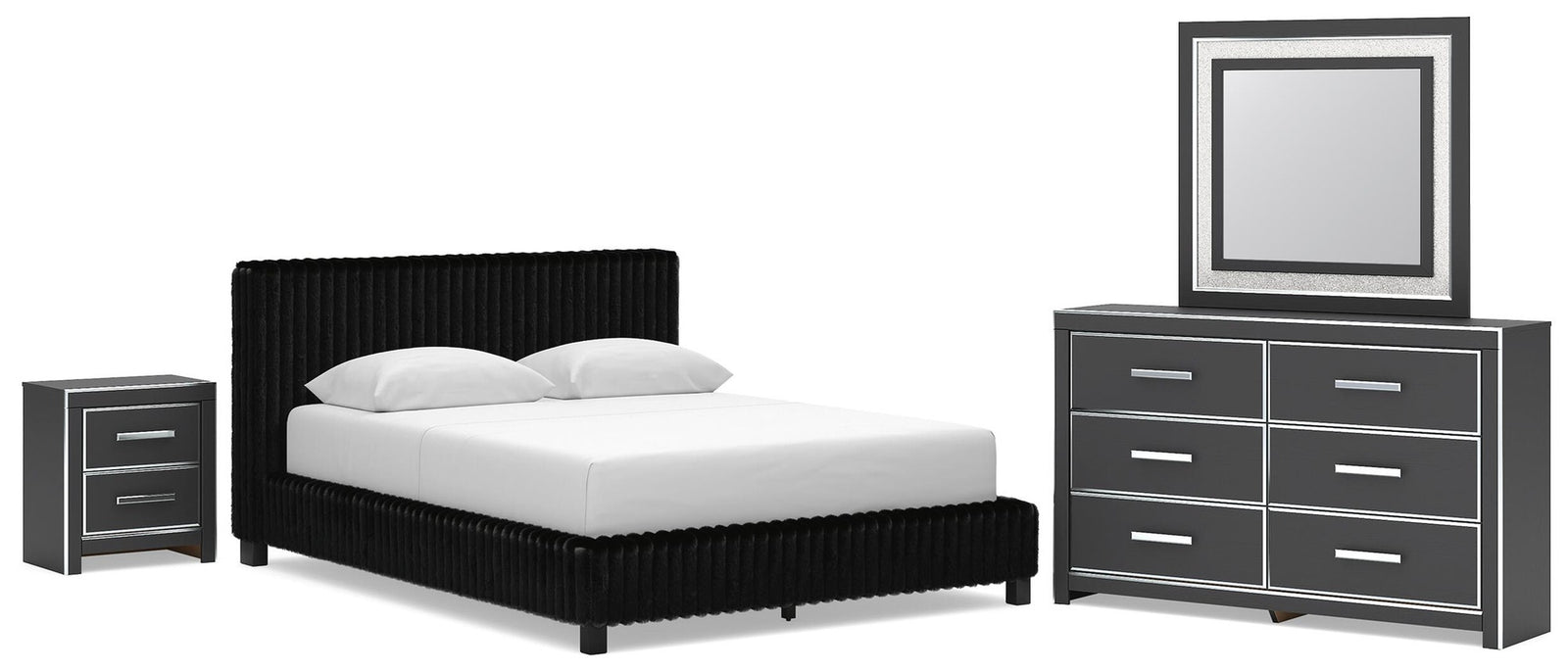 Zuraleus Queen Upholstered Bed, Dresser, Mirror and Nightstand (PCB3380-SI)
