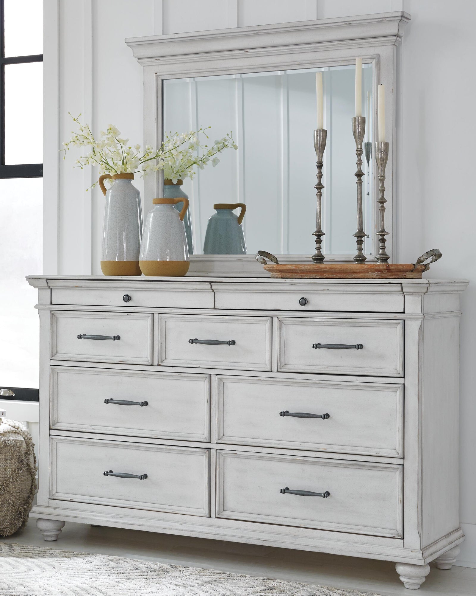 Kanwyn Bed with Mirrored Dresser - Whitewash  (B777-SI) - Image 7