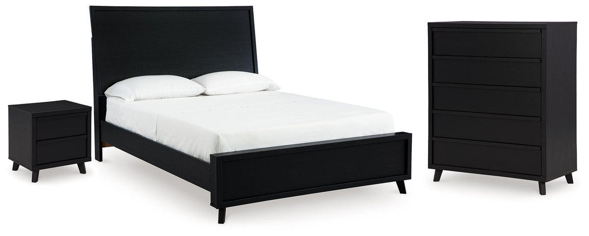 Danziar Panel Bed, Chest and Nightstand - Black  (B1013-SI)
