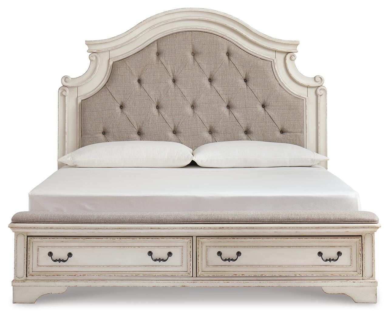 Realyn Storage Bed, Dresser, Mirror, Chest, Vanity with Stool and 2 Nightstands (B743-SI) - Image 7