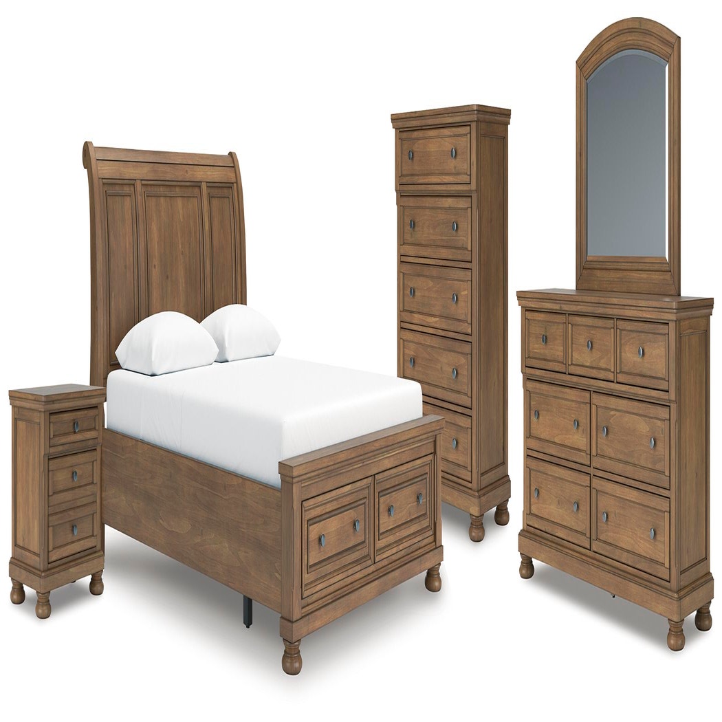 Feddinger Queen Sleigh Bed, Dresser, Mirror, Chest and Nightstand (PCB779-SI)