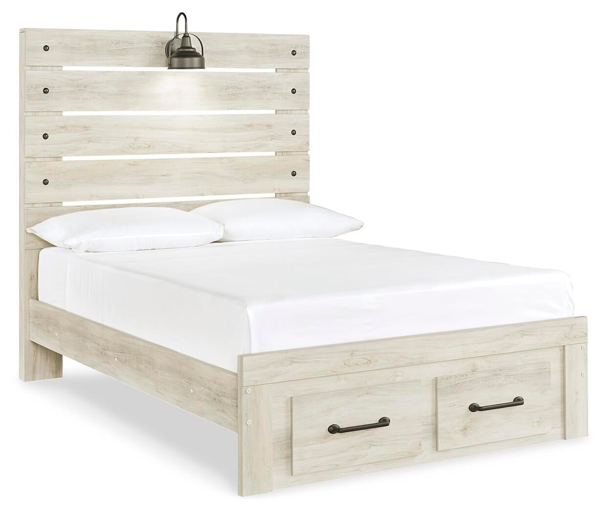Cambeck Panel Bed with 2 Storage Drawers (Youth) - Whitewash  (B192-SI)