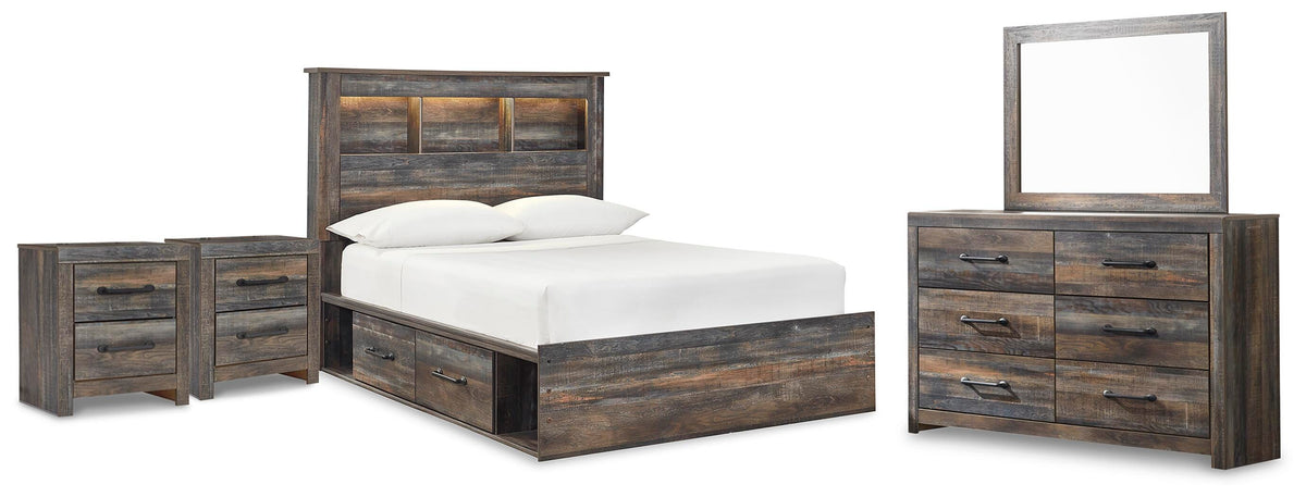 Drystan Bookcase Storage Bed, Dresser, Mirror and 2 Nightstands - Multi  (B211-SI)
