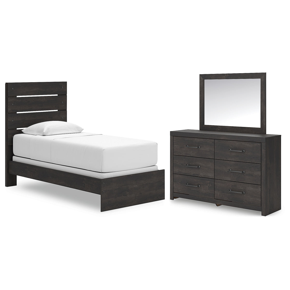 Hollivern Twin Panel Bed, Dresser and Mirror (PCB2108-SI)