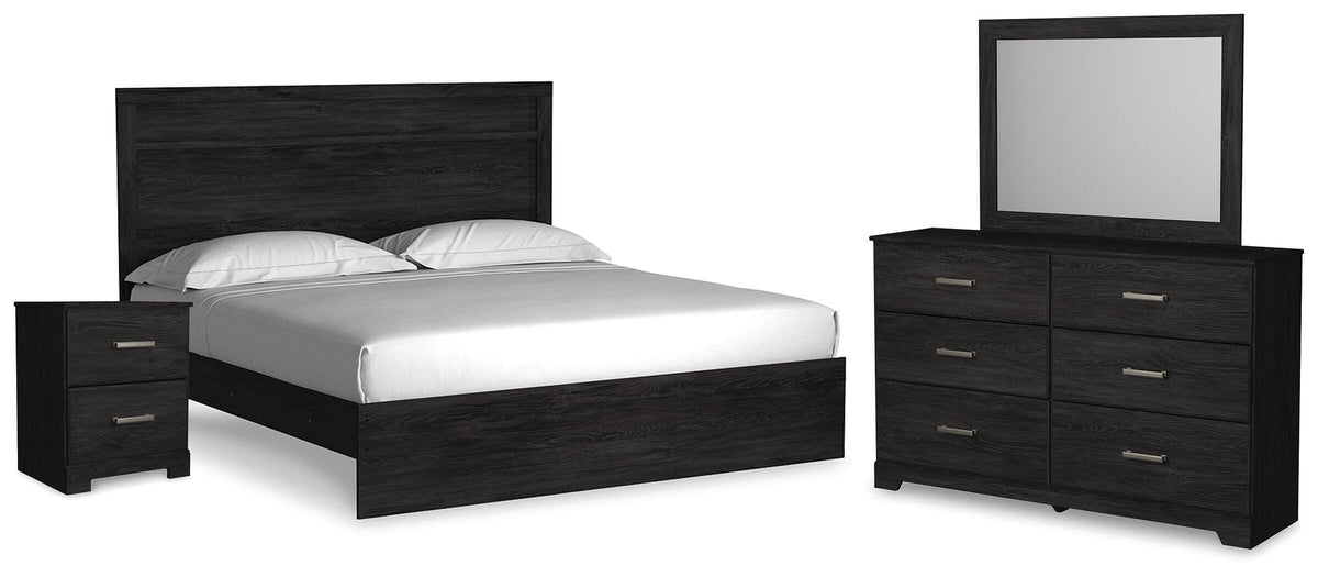 Belachime Panel Bed, Dresser, Mirror, and Nightstand - Charcoal  (B2589-SI)