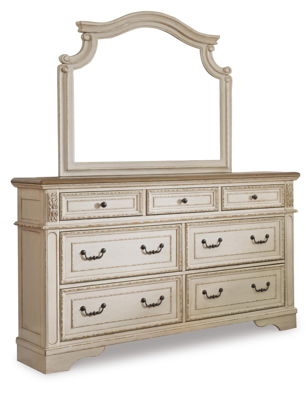 Realyn Bed with Mirrored Dresser and Nightstand - Chipped White  (B743-SI) - Image 2