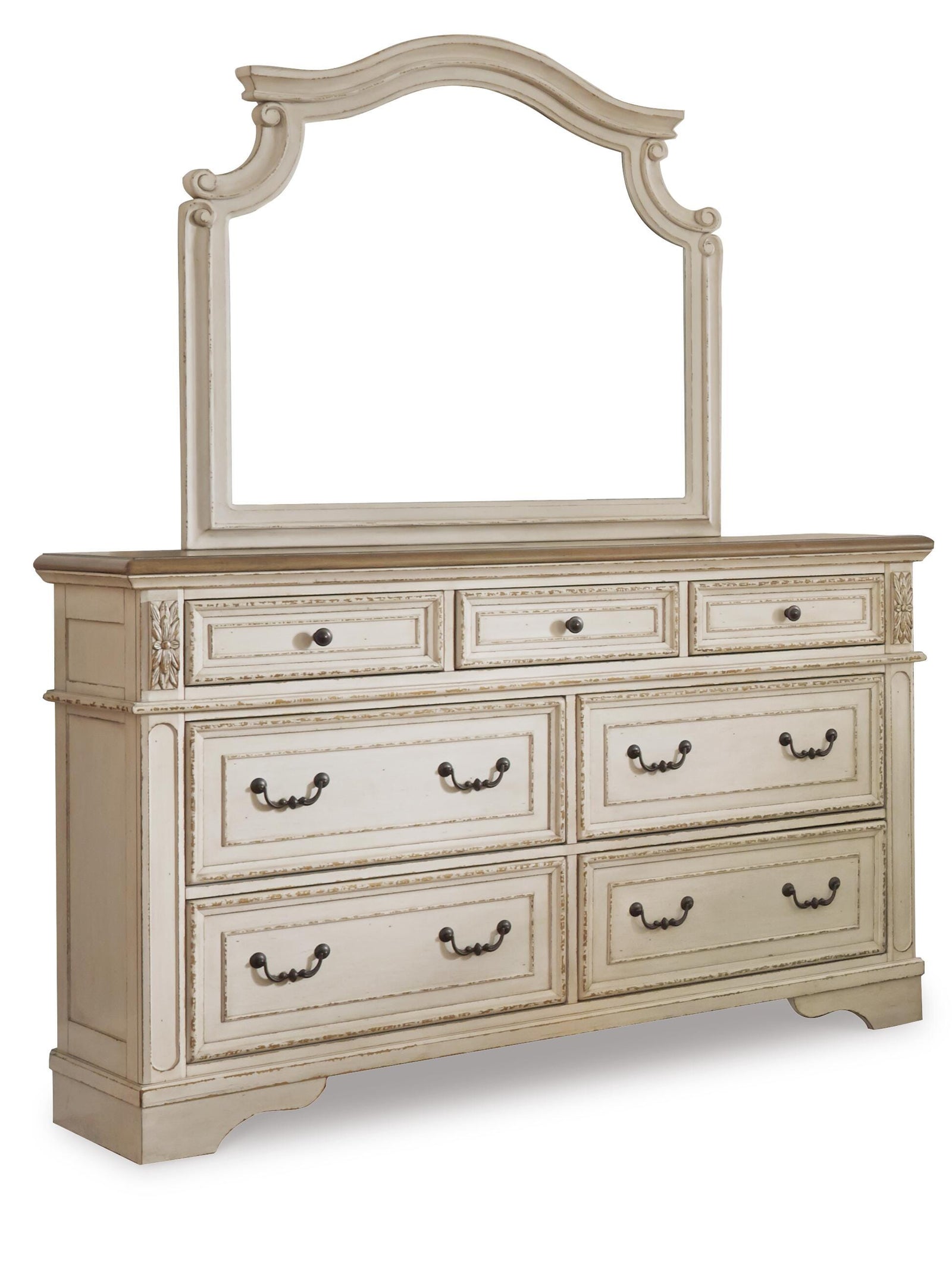 Realyn Bed with Mirrored Dresser and Nightstand - Chipped White  (B743-SI) - Image 2