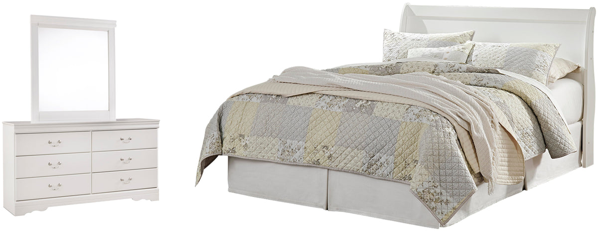 Anarasia Sleigh Headboard, Dresser and Mirror - White  (B129-SI)