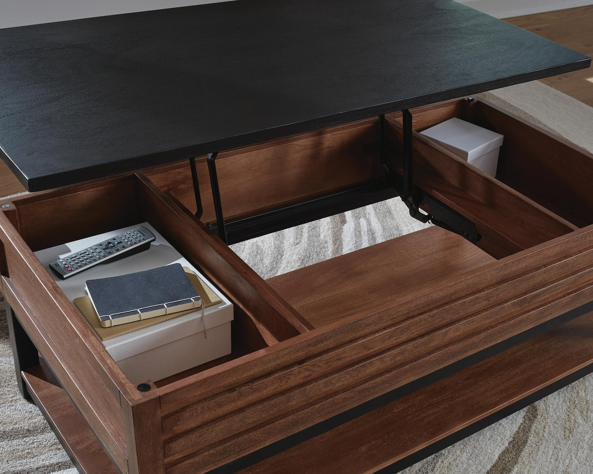 Kallari Lift-Top Coffee Table - Warm Brown/Black  (T737-SI) - Image 7