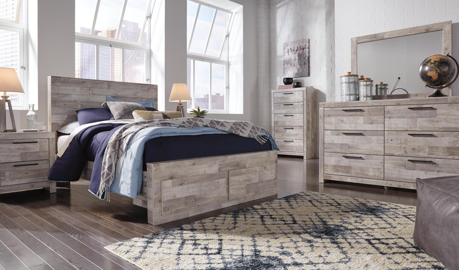 Effie Panel Bed with 2 Storage Drawers (Youth) - Whitewash  (B255-SI) - Image 3