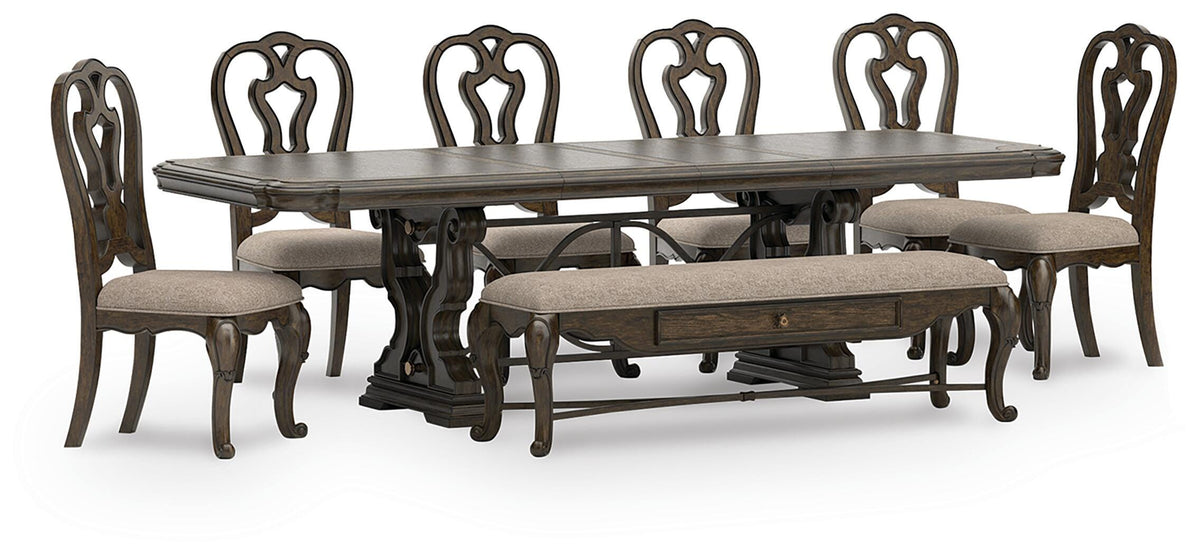 Maylee Dining Table, 6 Chairs and Bench (D947-SI)