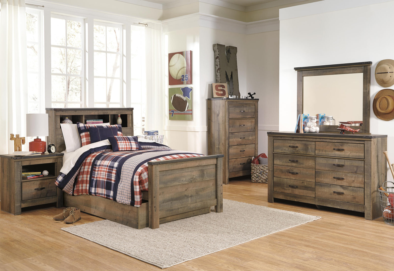 Trinell Bookcase Bed with 1 Large Storage Drawer (Youth) - Brown  (B446-SI) - Image 4
