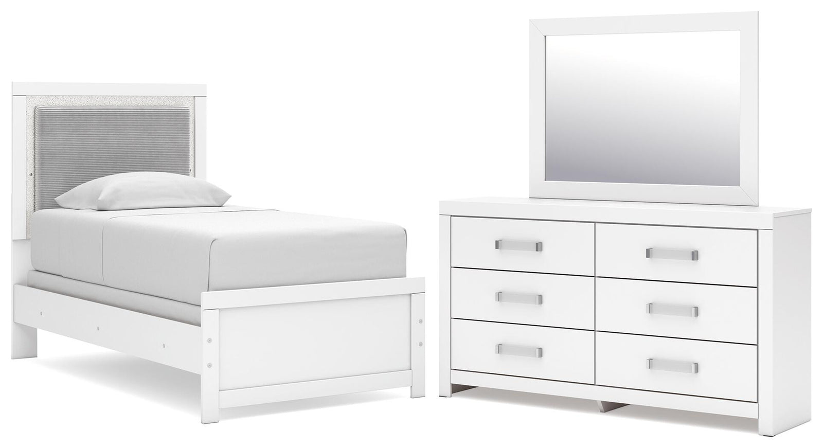 Maeling Twin Upholstered Panel Bed, Dresser and Mirror (PCB1119-SI)