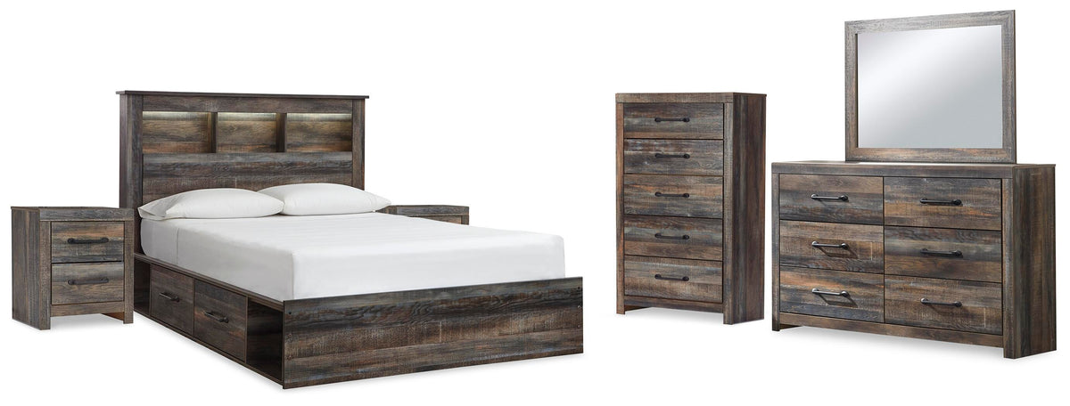 Drystan Bookcase Storage Bed, Dresser, Mirror, Chest and 2 Nightstands - Multi  (B211-SI)