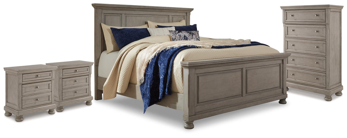 Lettner Panel Bed, Chest and 2 Nightstands (B733-SI)