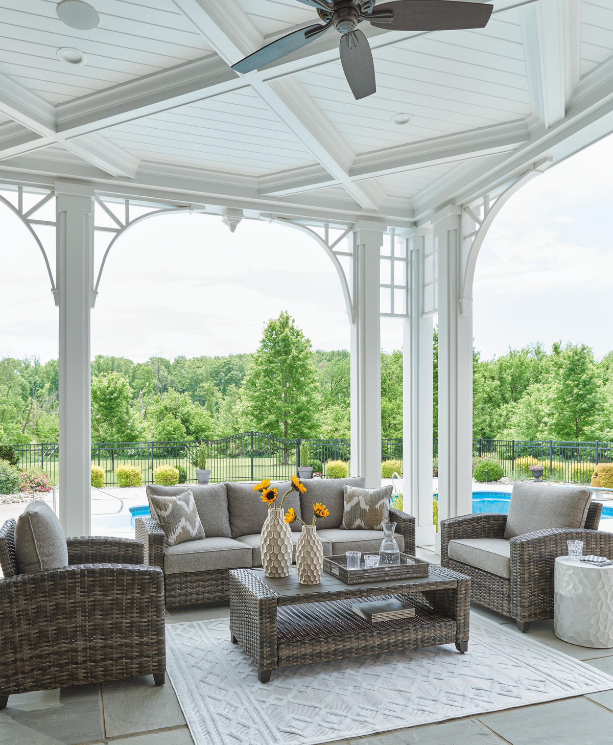 Oasis Court Outdoor Sofa/Chairs/Table Set (Set of 4) (P335-SI) - Image 6