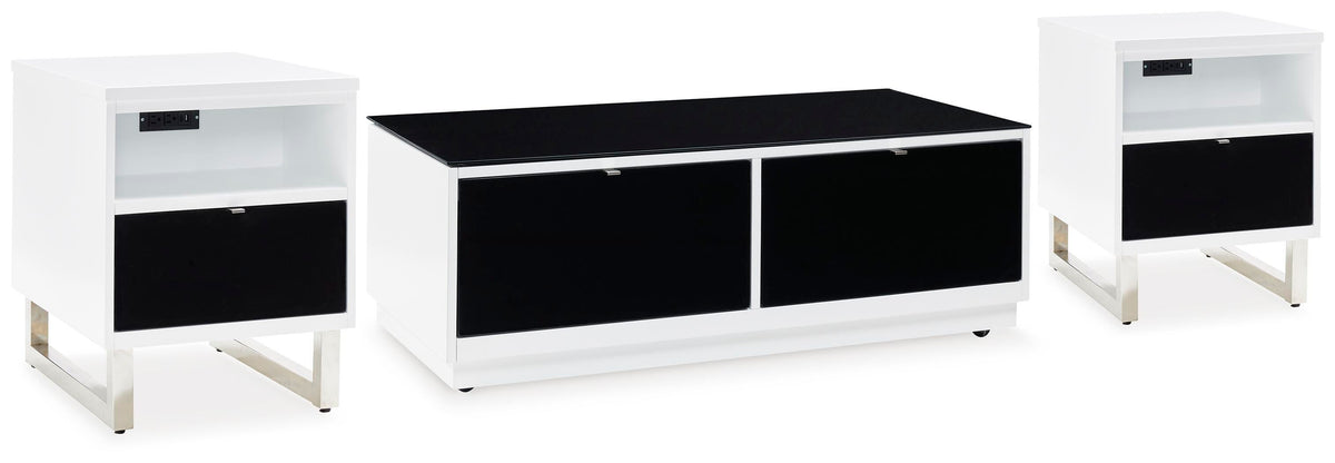 Gardoni Coffee Table and 2 Chairside End Tables - White/Black  (T756-SI) - Image 2