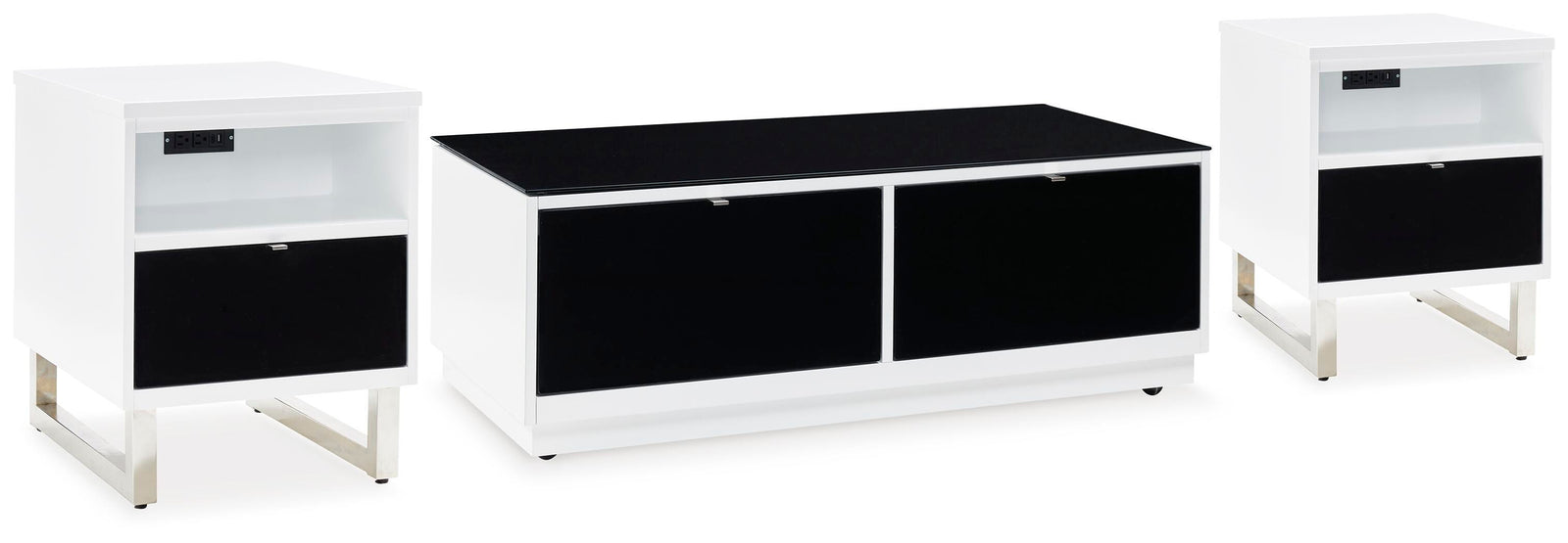 Gardoni Coffee Table and 2 Chairside End Tables - White/Black  (T756-SI)