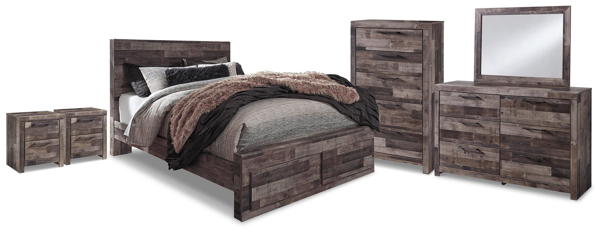 Derekson Storage Bed, Dresser, Mirror, Chest and 2 Nightstands - Multi Gray  (B200-SI)