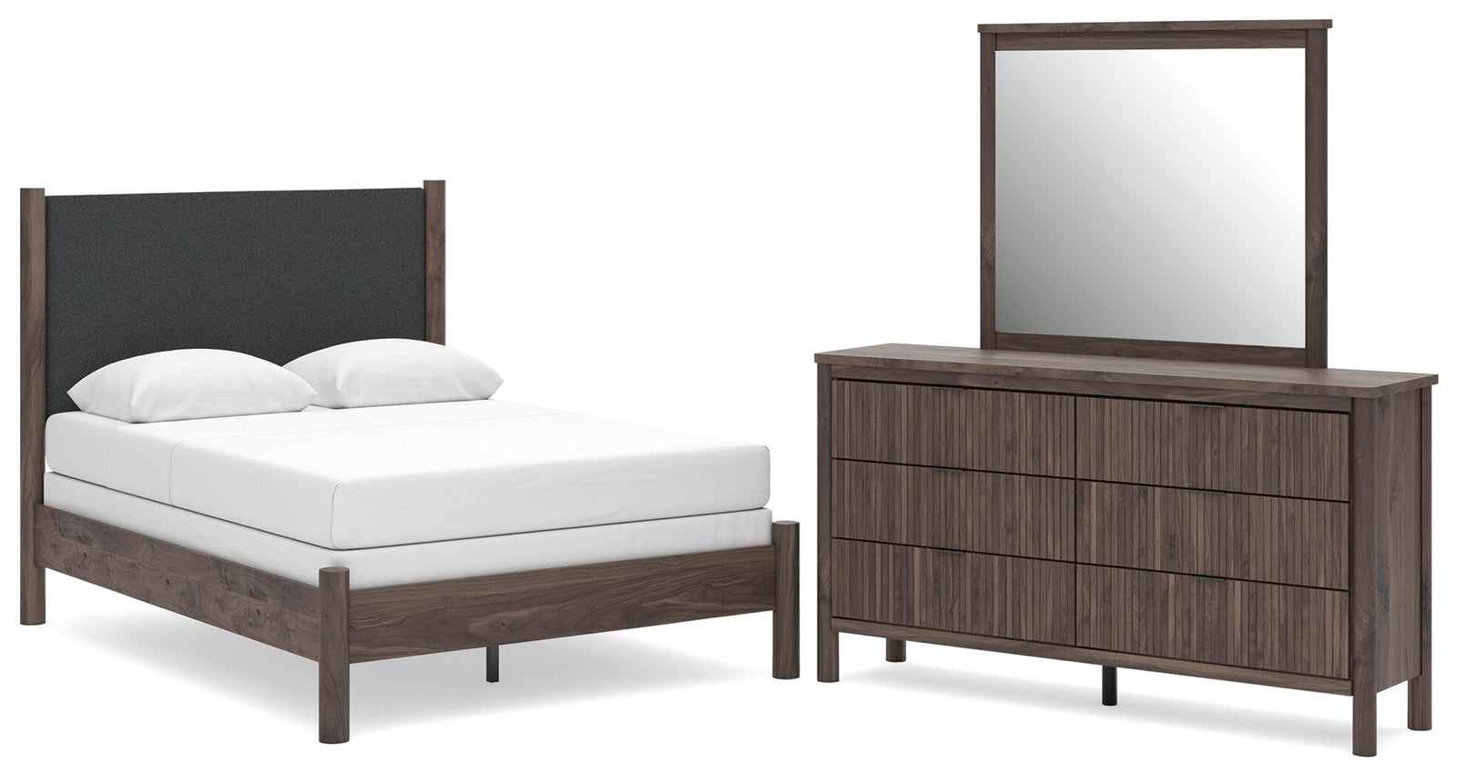 Pamytta Full Upholstered Panel Bed, Dresser and Mirror (PCB2614-SI)