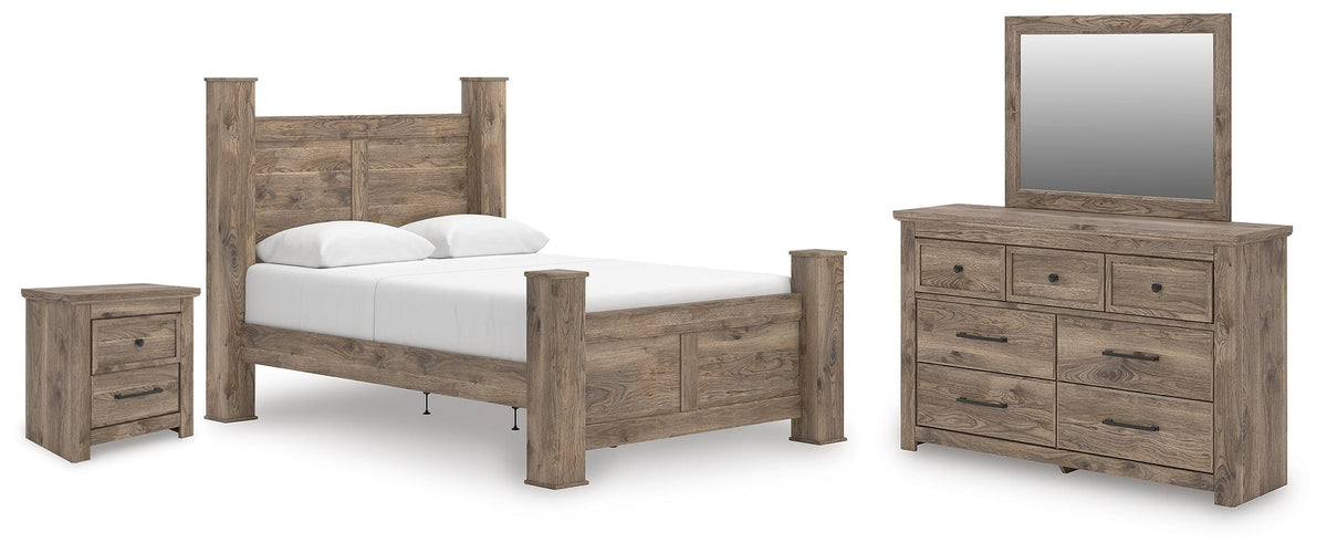 Rusticott Queen Poster Bed, Dresser, Mirror and Nightstand (PCB2260-SI)