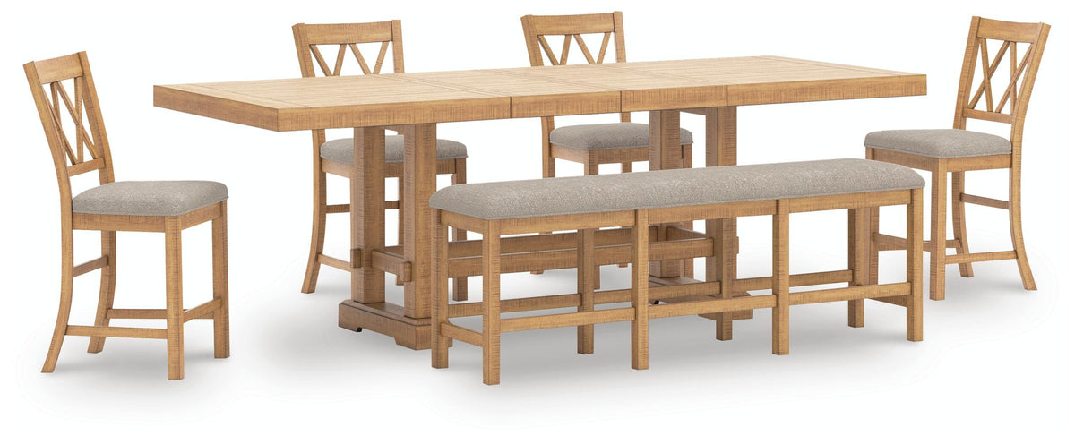 Havonplane Counter Height Extension Dining Table 4 Barstools and Bench (D773-SI)