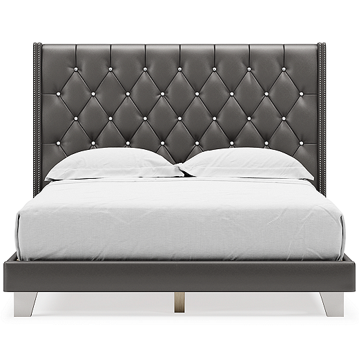 Vintasso Upholstered Bed Metallic Gray B089 SI InspireLiving