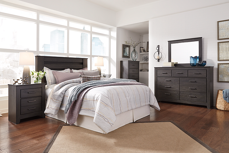 Brinxton Panel Bed Dresser Mirror and Nightstand Charcoal