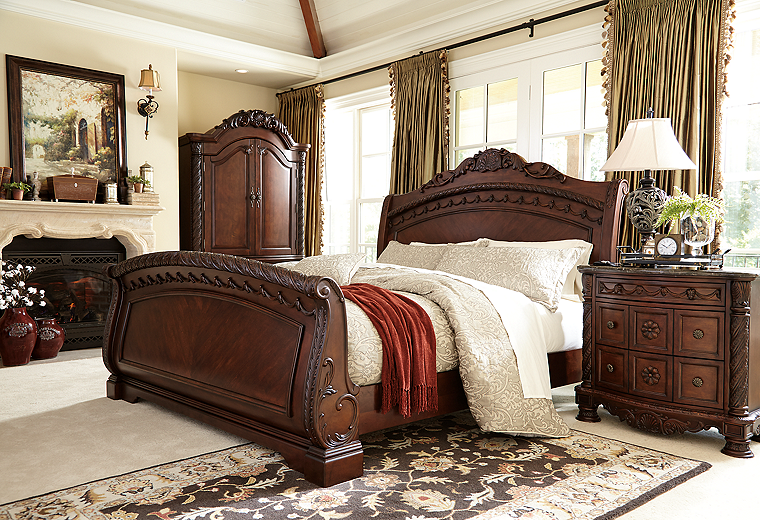 North Shore Sleigh Bed Dark Brown B553 SI InspireLiving