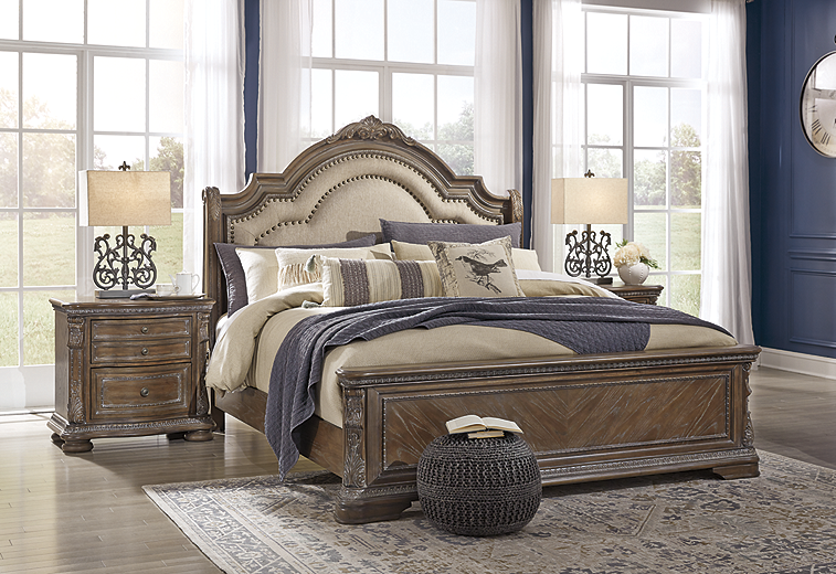Charmond Upholstered Sleigh Bed Brown B803 SI InspireLiving