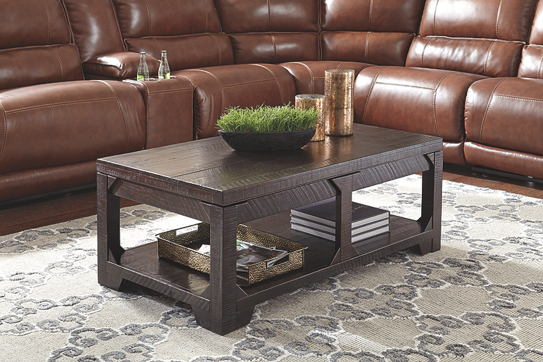 Rogness Coffee Table with Lift Top Rustic Brown T745 9 SI