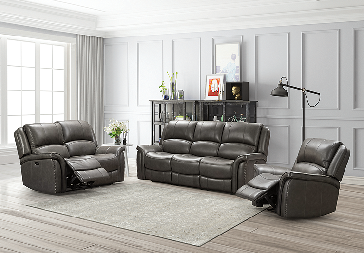 Grey leather reclining 2025 couch