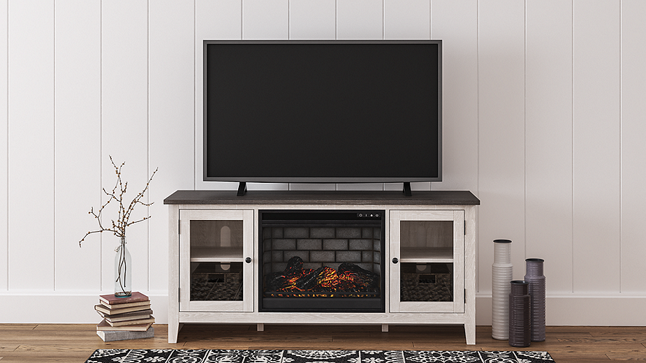 Two tone tv hot sale stand with fireplace