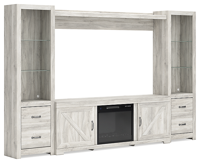 Bellaby whitewash entertainment cheap wall with fireplace